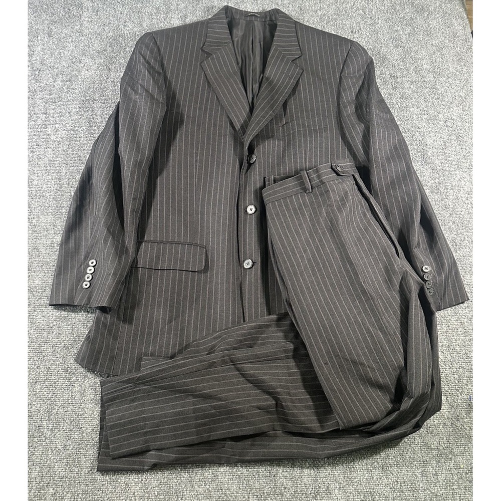 Tasso Elba Mens Charcoal Grey Pinstripe Suit 42R - 34x32 Slacks E Thomas Italian